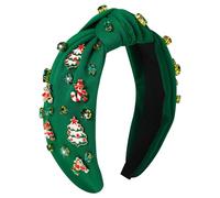 Gmmidea Christmas Knotted Headbands for Women Beaded Jeweled Christmas Tree Reindeer Candy Cane Jingle Bell Headband Sparkle Xmas Hair Accessories for Girls Party Holiday Outfits
