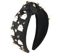 Gmmidea Halloween Ghost Headbands for Women Girls Cute Spooky Beaded Crystal Rhinestone Knotted Headband Ghost Costume Hair Accessories Halloween Holiday Cosplay Party Favors