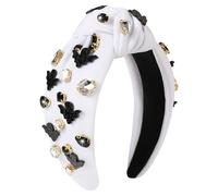 Gmmidea Halloween Ghost Headbands for Women Girls Cute Spooky Beaded Crystal Rhinestone Knotted Headband Ghost Costume Hair Accessories Halloween Holiday Cosplay Party Favors