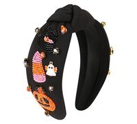 Gmmidea Halloween Headbands for Women Girls Beaded Pumpkin Candy Corn Witch Hat Headband Rhinestone Jewled Knotted Hairband Holloween Party Head Band Outfits Accessories