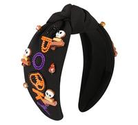 Gmmidea Halloween Headbands for Women Girls Beaded Trick or Treat Hocus Pocus Spooky Headband Rhinestone Embellished Twisted Knot Hairband Halloween Ghost Head Accessories