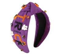 Gmmidea Halloween Headbands for Women Girls Beaded Trick or Treat Hocus Pocus Spooky Headband Rhinestone Embellished Twisted Knot Hairband Halloween Ghost Head Accessories