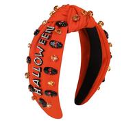 Gmmidea Halloween Headbands for Women Girls Beaded Trick or Treat Hocus Pocus Spooky Headband Rhinestone Embellished Twisted Knot Hairband Skull Halloween Head Accessories