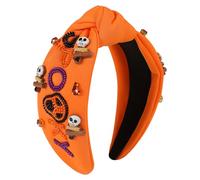 Gmmidea Halloween Headbands for Women Girls Beaded Trick or Treat Hocus Pocus Spooky Headband Rhinestone Embellished Twisted Knot Hairband Halloween Ghost Head Accessories