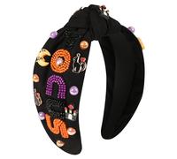 Gmmidea Halloween Headbands for Women Girls Beaded Trick or Treat Hocus Pocus Spooky Headband Rhinestone Embellished Twisted Knot Hairband Halloween Ghost Head Accessories