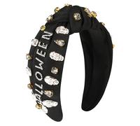 Gmmidea Halloween Headbands for Women Girls Beaded Trick or Treat Hocus Pocus Spooky Headband Rhinestone Embellished Twisted Knot Hairband Skull Halloween Head Accessories