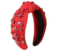 Gmmidea Valentines Knotted Headband for Women Valentine’s Day Gifts Heart Hair Accessories Rhinestone Crystal Red Pink Heart Headband Jeweled Wide Knot Headband Galentines Day Party Favors