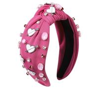 Gmmidea Valentines Knotted Headband for Women Valentine’s Day Gifts Heart Hair Accessories Rhinestone Crystal Red Pink Heart Headband Jeweled Wide Knot Headband Galentines Day Party Favors