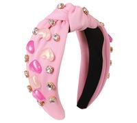 Gmmidea Valentines Knotted Headband for Women Valentine’s Day Gifts Heart Hair Accessories Rhinestone Crystal Red Pink Heart Headband Jeweled Wide Knot Headband Galentines Day Party Favors