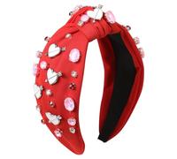 Gmmidea Valentines Knotted Headband for Women Valentine’s Day Gifts Heart Hair Accessories Rhinestone Crystal Red Pink Heart Headband Jeweled Wide Knot Headband Galentines Day Party Favors