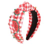 Gmmidea Watermelon Headbands for Women Summer Fruit Headband Beaded Rhinestone Top Knot Headband Cute Girls Embellished Hairband Glitter Summer Holiday Hair Accessories Red Plaid