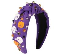 Gmmidea Women’s Halloween Headband Ghost Pumpkin Skull Embellished Wide Top Knot Headband Spooky Hair Accessories Halloween Holiday Cosplay Party Outfits Gifts