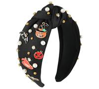 Gmmidea Women’s Halloween Headband Pumpkin Witch Hat Bat Spider Web Headband Bling Crystal Pearl Embellished Knot Headband Spooky Costume Accessories Halloween Holiday Hair Band