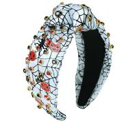 Gmmidea Women’s Halloween Headband Pumpkin Witch Hat Bat Spider Web Headband Bling Crystal Pearl Embellished Knot Headband Spooky Costume Accessories Halloween Holiday Hair Band