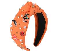 Gmmidea Women’s Halloween Headband Pumpkin Witch Hat Bat Spider Web Headband Bling Crystal Pearl Embellished Knot Headband Spooky Costume Accessories Halloween Holiday Hair Band