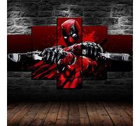 Gmoope Prints On Canvas 5 Piece Wall Art Print Canvas Painting Deadpool Comics Guns Poster Hd Print 5 Panel Canvas Pictures Poster Home Wall Decoration Artwork Mural Photo