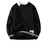 GMOYD Men Colorblocked Crewneck Sweater Baggy Knitted Pullover Jumper Unisex Casual Textured Sweater Tops, Black, S