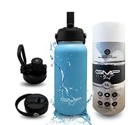 GMP Star 1L Stainless Steel 18-8 Water Bottle Vacuum Insulated Metal Flask with Dual Lid, Drink Flask with Non-Slip Grip, 24hr Cold & 12hr Hot Temp Armour Technology Stainless Steel Water Bottle Blue