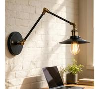 GmpTzitzith Black Gold Wall Sconces, Modern Industrial Swing Arm, Solid Metal Construction Wall Lamp, Ideal For Master Bedroom, Guest Room & Kids' Study Area Flyingsaucer-20 * 20