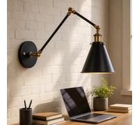 GmpTzitzith Black Gold Wall Sconces, Modern Industrial Swing Arm, Solid Metal Construction Wall Lamp, Ideal For Master Bedroom, Guest Room & Kids' Study Area longcover-20 * 20