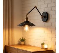 GmpTzitzith Black Gold Wall Sconces, Modern Industrial Swing Arm, Solid Metal Construction Wall Lamp, Ideal For Master Bedroom, Guest Room & Kids' Study Area lotusleaf-20 * 20