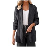 GMQWRK Cardigans for Women UK Stylish Open Front Knitted Jumpers with Pockets Petite Ladies Long Sleeve Knit Sweater Outerwear Jackets Knitwear Fall Winter Casual Everyday Daily Wear Black