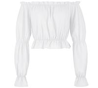 GMQWRK Off Shoulder Peasant Tops for Women Petite Ruffle Long Sleeve Cropped Shirt with Frill Trim Hem Vintage Renaissance Victorian Medieval Blouse Casual Slim-Fit Pullover Shirts White