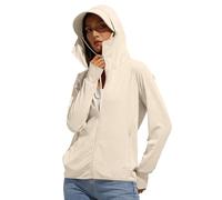 GMQWRK Petite Women Sun Protection Jacket Lightweight Breathable Jackets with Visor Hood Zipper Pockets Casual Slim Full-Zip Hooded Jackets Summer Outdoor Sports Hoodie Jacket Outerwear Beige