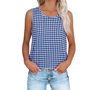 GMQWRK Plaid Vest Tops for Women UK Checkered Pattern Sleeveless Shirt Casual Loose-Fit Cotton-Like Tank Top Lightweight Summer Vests Ladies Vest Tops Plus Size Check Blouse S-3XL