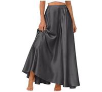 GMQWRK Satin Maxi Skirts for Women UK Elegant Silky Long Skirts with Pockets & Back Elastic Waist Lightweight Summer Flowy A-Line Skirt Ladies High Waisted Flared Skirt Casual Wear Dark Gray