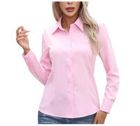 GMQWRK Shirts for Women UK Plain Long Sleeve Button-Down Shirts Lightweight Casual Slim-Fit Collared Neck Tops with Button Cuff Ladies Office Work Blouse Fall Spring Wear Plus Sizes S-5XL Pink