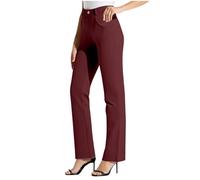 GMQWRK Trousers for Women UK Women's Pull-On Elastic Waist Stretch Trousers with Pockets Button High Waisted Straight Leg Trouser Long Pants Work Office Curve Ladies Casual Lounge Pants