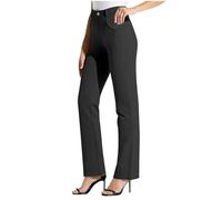 GMQWRK Trousers for Women UK Women's Pull-On Elastic Waist Stretch Trousers with Pockets Button High Waisted Straight Leg Trouser Long Pants Work Office Curve Ladies Casual Lounge Pants
