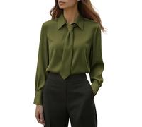 GMQWRK Women Tie Neck Blouse Collared Neck Tops Long Sleeve Pullover Shirts with Necktie Collar & Button Cuff Ladies Office Work Blouses Smart Elegant Back-to-School Shirts Casual Wear Army Green