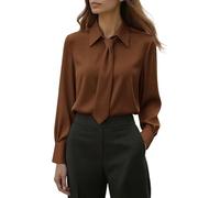 GMQWRK Women Tie Neck Blouse Collared Neck Tops Long Sleeve Pullover Shirts with Necktie Collar & Button Cuff Ladies Office Work Blouses Smart Elegant Back-to-School Shirts Casual Wear Coffee