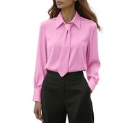GMQWRK Women Tie Neck Blouse Collared Neck Tops Long Sleeve Pullover Shirts with Necktie Collar & Button Cuff Ladies Office Work Blouses Smart Elegant Back-to-School Shirts Casual Wear Deep Pink