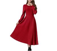 GMQWRK Women's Knitted Dresses Trendy Long Sleeve Floway A-Line Midi Dress Soft Textured Knit Jumper Dresses for Ladies UK Crew Neck Sweater Dress Winter Spring Fall Casual Daily Wear