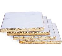 GMRS Home White Marble-Square Coasters with Gold Foiling Set Of 4