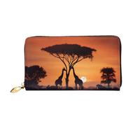 GMSGHJHDR 3D Giraffe Under The Tree in Africa Long Leather Wallet for Women with Zip â€“ Pu Leather Purse with Multiple Card Slots and Coin Pocket, Stylish Clutch Phone Card Holder