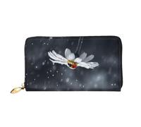 GMSGHJHDR 3D Ladybug On Flower Long Leather Wallet for Women with Zip â€“ Pu Leather Purse with Multiple Card Slots and Coin Pocket, Stylish Clutch Phone Card Holder