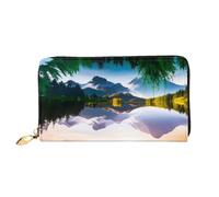 GMSGHJHDR 3D Mountain View Sunny Day Nature Long Leather Wallet for Women with Zip – Pu Leather Purse with Multiple Card Slots and Coin Pocket, Stylish Clutch Phone Card Holder
