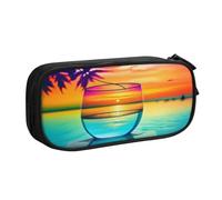 GMSGHJHDR Colorful Glass Drink Sunset 3D Print Large Capacity Pencil Pen Case, School Stationery Organizer Bag with Compartments Zip, Pencase Pencil Pouch for Girls Boys Students College Office