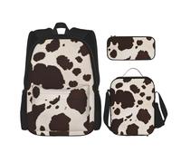 GMSGHJHDR Cow Fur Print Print School Bag Backpack Pencil Case and Lunch Bag Set, Lightweight Travel Rucksack Primary Middle Bookbag for Kids Teens Girls Boys Student