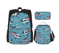 GMSGHJHDR Cow Print School Bag Backpack Pencil Case and Lunch Bag Set, Lightweight Travel Rucksack Primary Middle Bookbag for Kids Teens Girls Boys Student