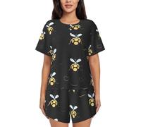 GMSGHJHDR Fashion Bumble Bees Pajamas Set Womens - Round Neck Short Sleeve Sleepwear, Soft Comfortable Button Down Nightwear Lounge Pj Set