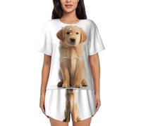 GMSGHJHDR Fashion Golden Retrievers Pajamas Set Womens - Round Neck Short Sleeve Sleepwear, Soft Comfortable Button Down Nightwear Lounge Pj Set