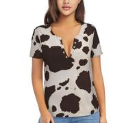GMSGHJHDR Fashionable Cow Fur Print Women's V-Neck T-Shirt - Soft, Comfortable, Stretchy Short Sleeve Tops for Casual Summer Wear