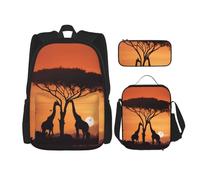 GMSGHJHDR Giraffe Under The Tree in Africa Print School Bag Backpack Pencil Case and Lunch Bag Set, Lightweight Travel Rucksack Primary Middle Bookbag for Kids Teens Girls Boys Student
