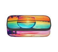 GMSGHJHDR Large Capacity Pencil Pen Case Colorful Glass Drink Sunset 3D Print, School Stationery Organizer Bag with Zip Compartments, Pencil Pouch for Girls Boys Students