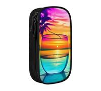 GMSGHJHDR Large Capacity Pencil Pen Case Colorful Glass Drink Sunset 3D Print School Stationery Organizer Bag with Compartments Zip, Pencase Pencil Pouch for Girls Boys Students College Office